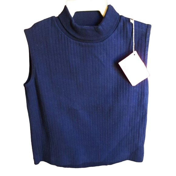 NWT sz 10 Vintage 1970's GIRLS TOP  NAVY BLUE SLEEVELESS RIBBED KNIT COTTON USA - Picture 1 of 4